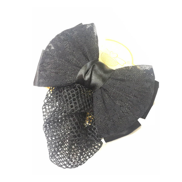 Ribbon Hair Net with Clip (Black Lace)